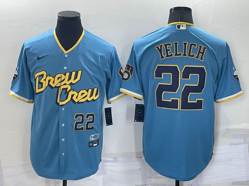 Men Milwaukee Brewers #22 Yelich Blue City Edition Game Nike 2022 MLB Jerseys->milwaukee brewers->MLB Jersey